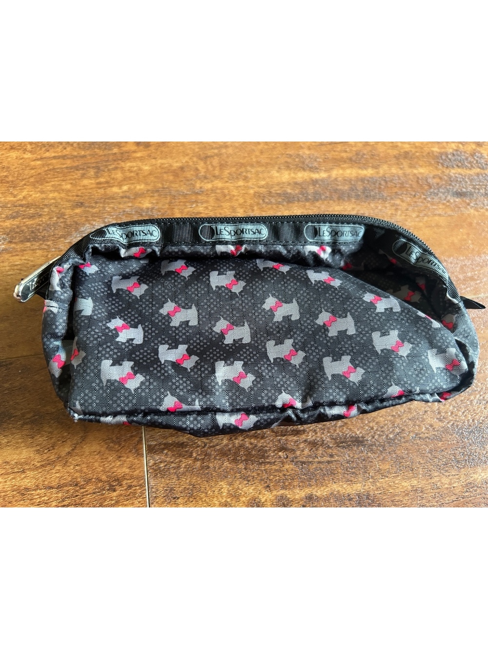 LeSportsac Black Scottie Dog Print Double Zip Cosmetic Bag